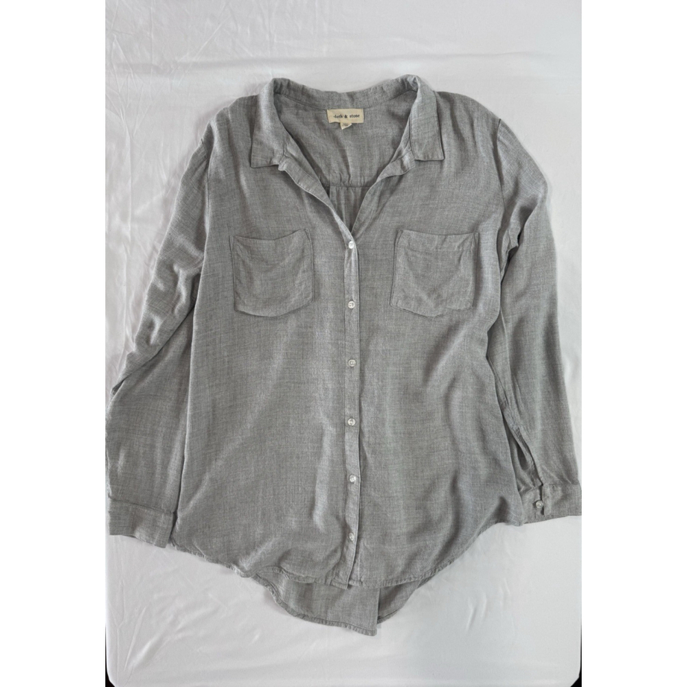 Cloth & Stone Gray Button Front Shirt Medium Rayon Casual Pocket Button Down